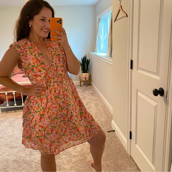 Banjanan Pink Peach Cotton Floral Mini Dress Medium - Picture 9 of 15